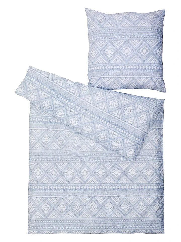 Perkal-Bettwäsche-Set In Blau/ Weiß – Bild 2