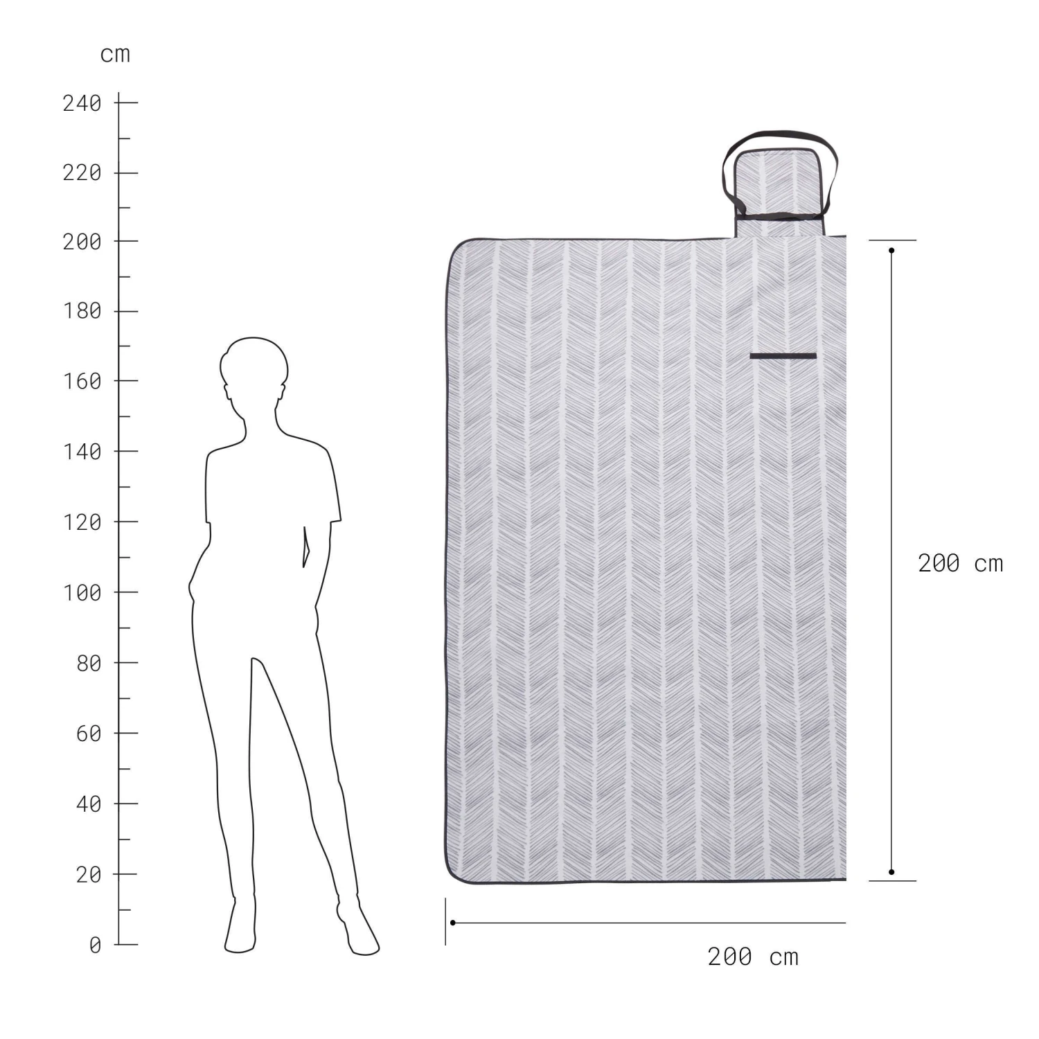 XXL-Picknickdecke Streifen L 200 X B 200cm GET TOGETHER In Hellgrau-Anthrazit – Bild 3