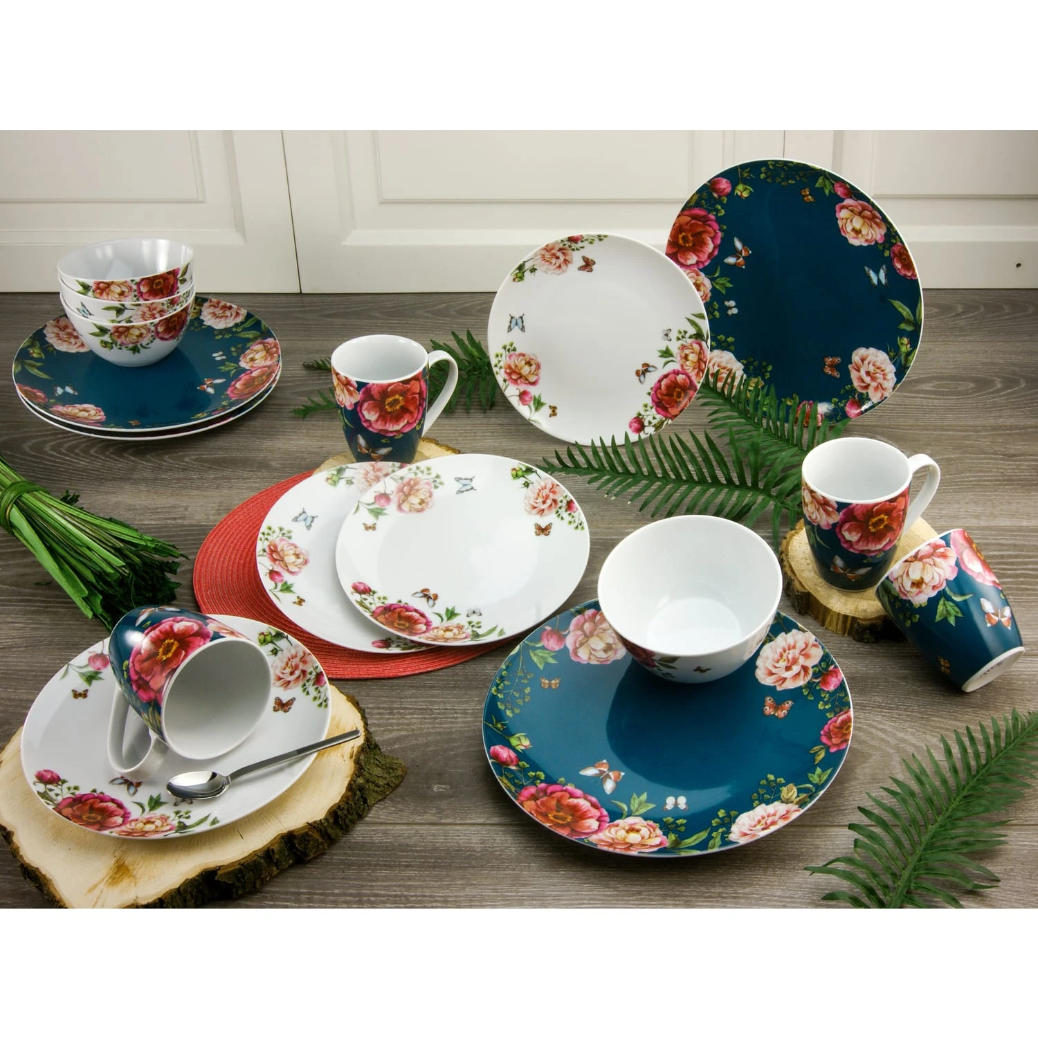 CreaTable Enjoy Roses Kombiservice 16 Teilig In Petrol – Bild 2