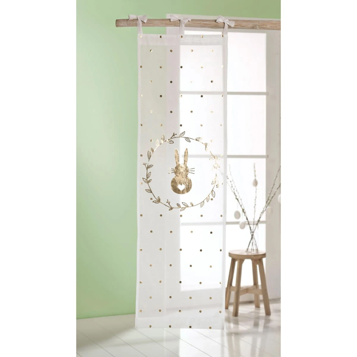 Organdy-Vorhang Hase, Weiß/Goldfarben – Bild 2
