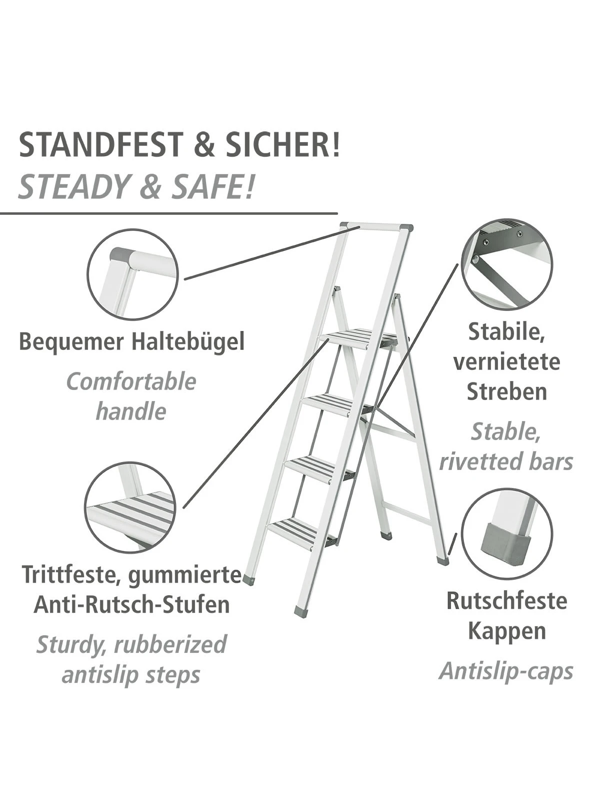 Wenko Alu-Design Klapptrittleiter 4-stufig Weiß In Weiß – Bild 12