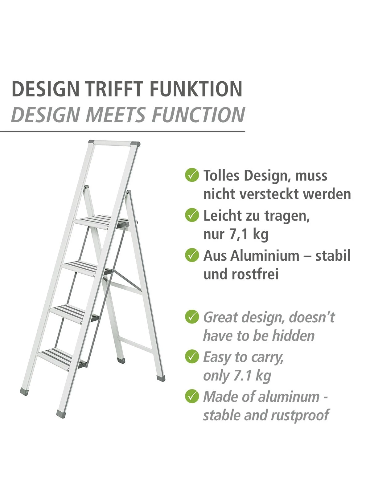 Wenko Alu-Design Klapptrittleiter 4-stufig Weiß In Weiß – Bild 13